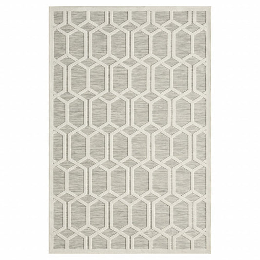 8' X 10' Gray And Ivory Indoor Outdoor Area Rug