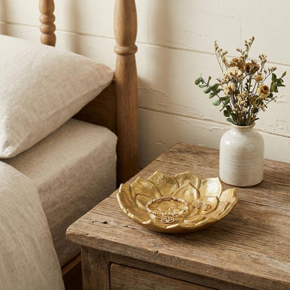 6" Gold Lotus Flower Metal Lotus Leaf Handmade Vanity Tray
