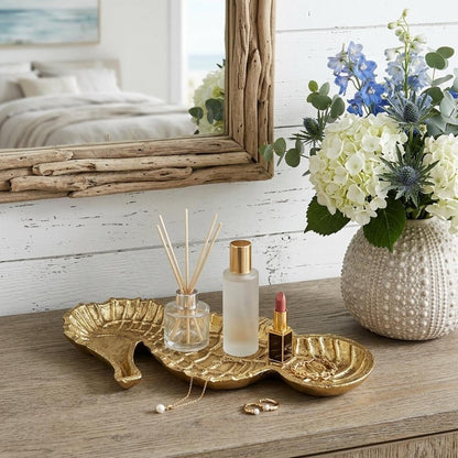 10" Gold Sea Horse Cast Iron Vanity Tray