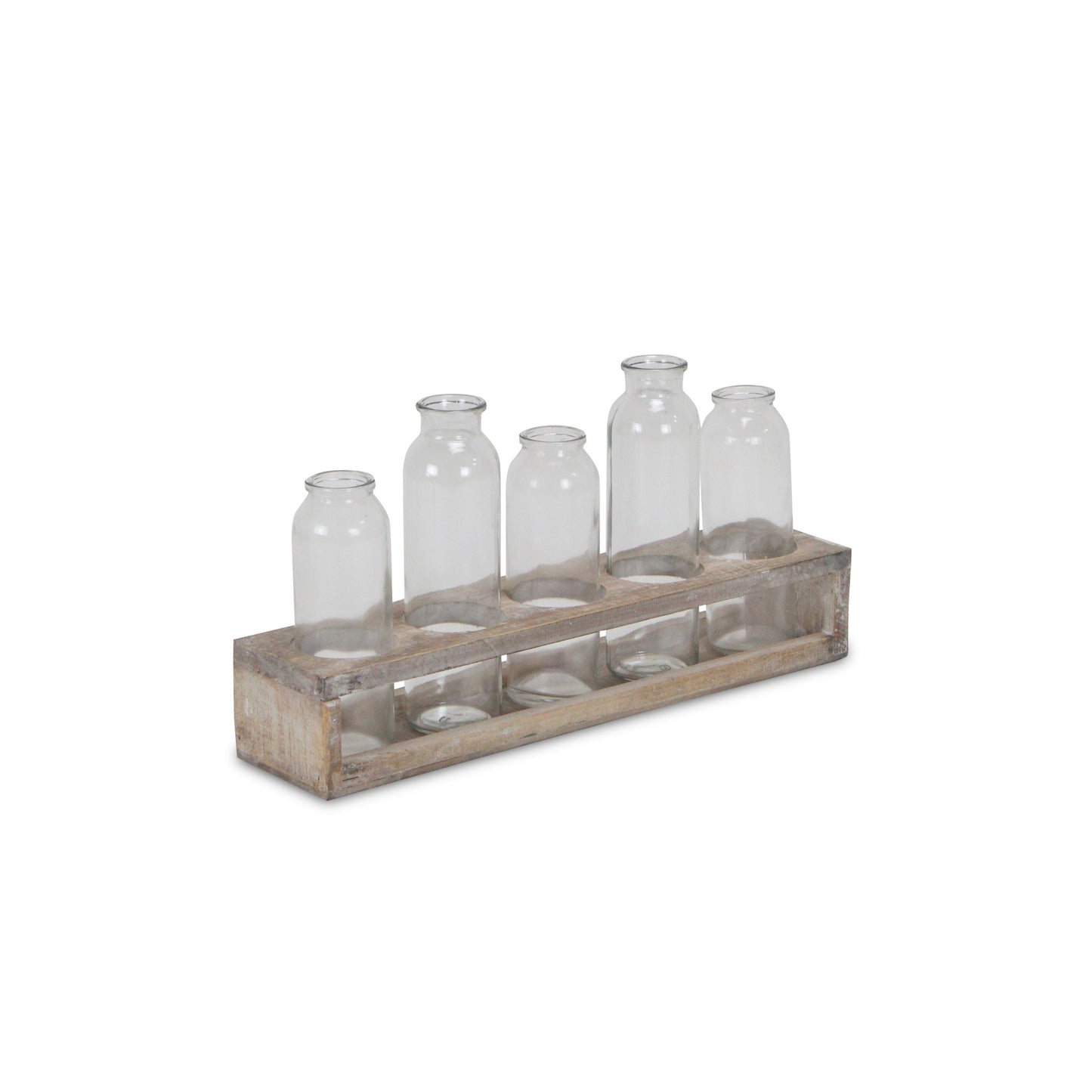 Set of Five Clear Cylinder Glass Decorative Bottles