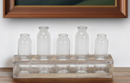 Set of Five Clear Cylinder Glass Decorative Bottles