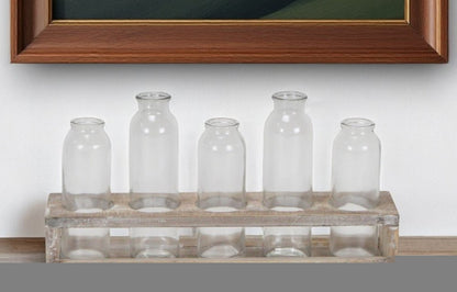 Set of Five Clear Cylinder Glass Decorative Bottles