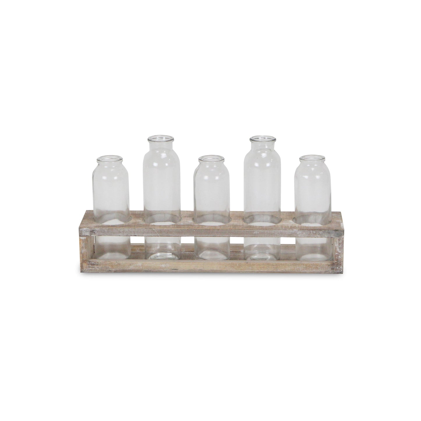 Set of Five Clear Cylinder Glass Decorative Bottles