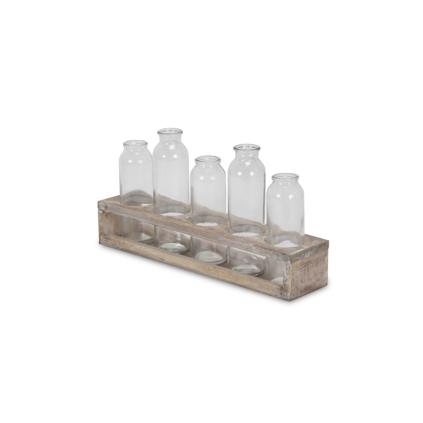 Set of Five Clear Cylinder Glass Decorative Bottles