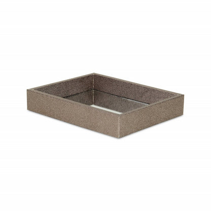 10" Gray Mirrored Glass And Wood Faux Shagreen Vanity Tray