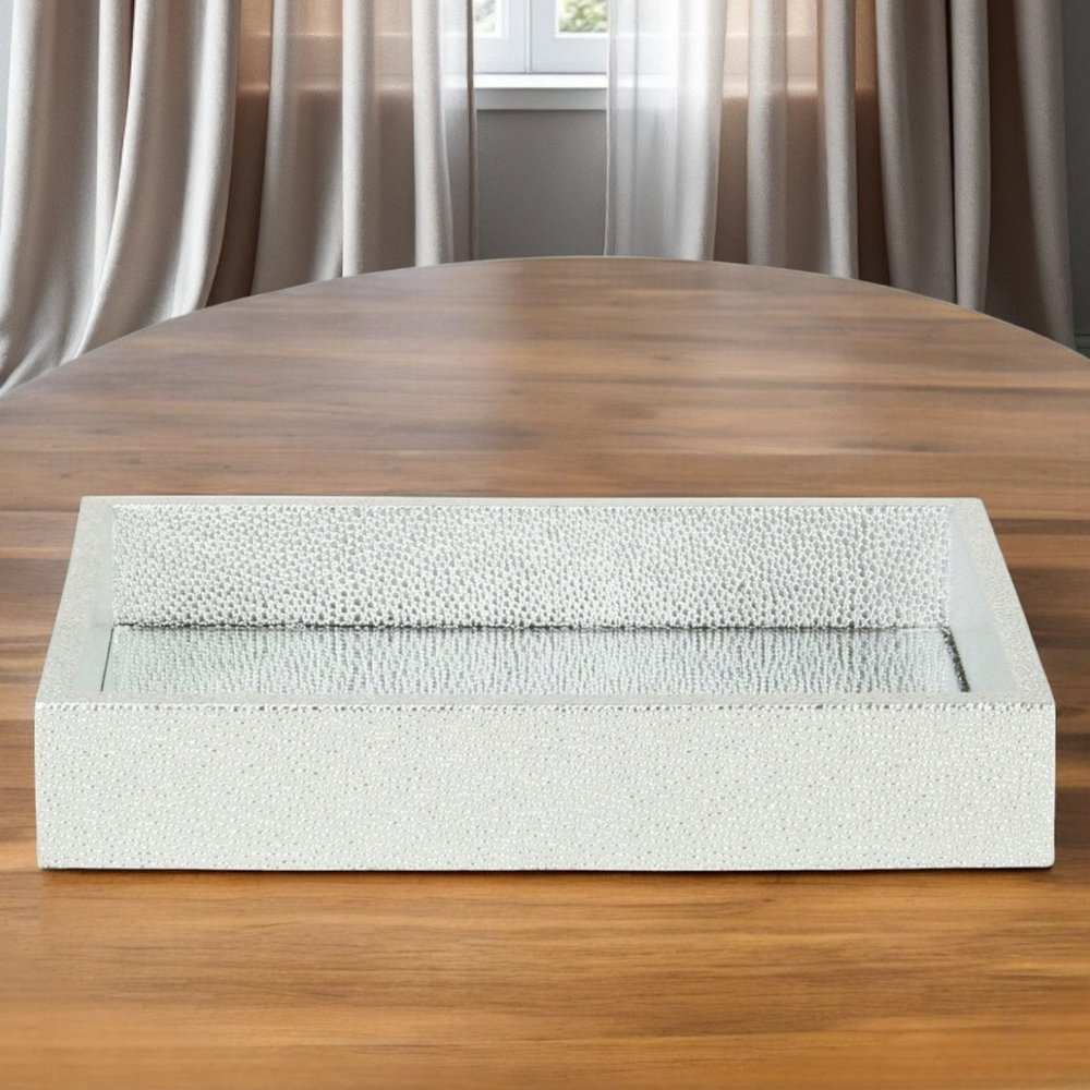 10" Silver Rectangular Wood Handmade Tray