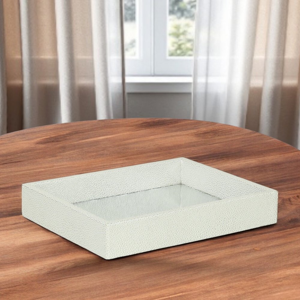 10" White Silver Rectangular Wood Handmade Tray