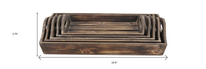 Set Of 5 Rustic Natural Brown Wood Handmade Trays With Handles