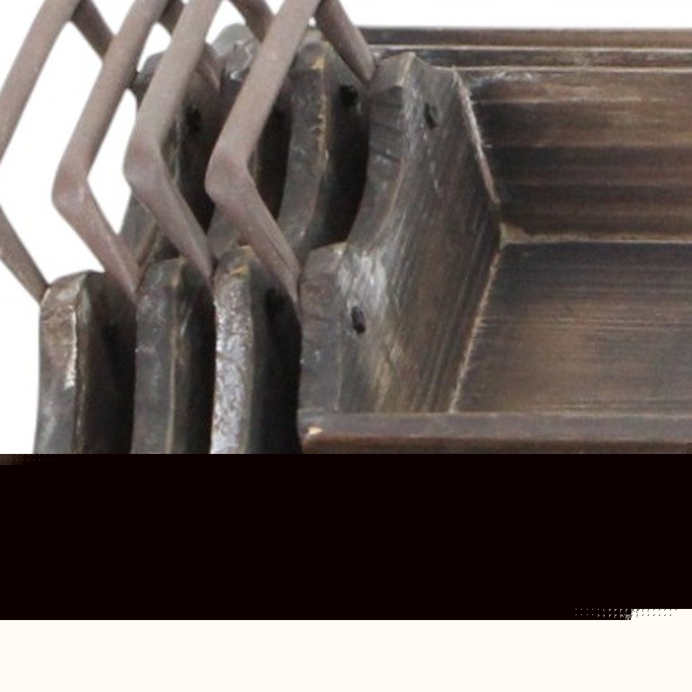 Set of Four Brown Wood Handmade Serving Tray With Handles