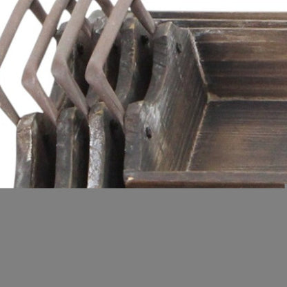Set of Four Brown Wood Handmade Serving Tray With Handles