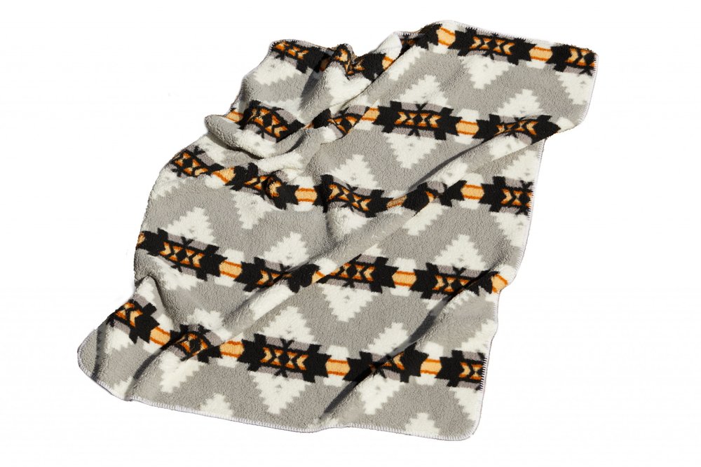 Gray Knitted Sherpa Geometric Reversable Throw