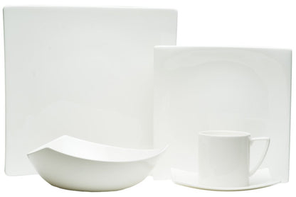White Five Piece Square Bone China Dinnerware Set