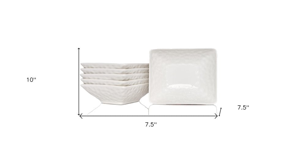 White Six Piece Pebbled Porcelain Service For Six Bowl Set