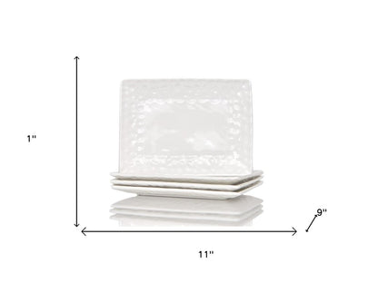 White Six Piece Rectangle Pebbled Porcelain Service For Six Dinner Plate Set