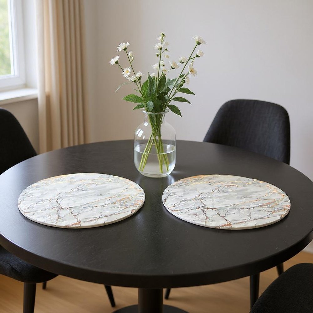 15" X 15" Gold Ivory And Gray Abstract Agglomerated cork Round Placemats