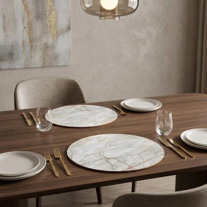 15" X 15" Gold Ivory And Gray Abstract Agglomerated cork Round Placemats