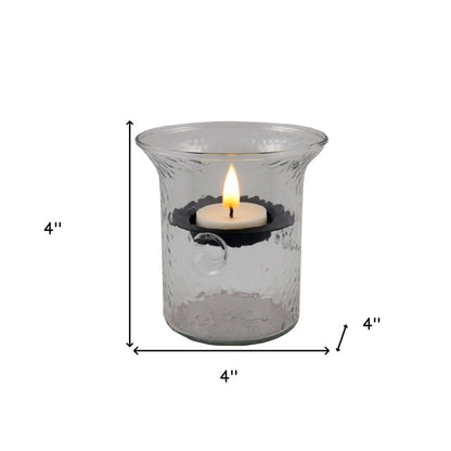 4" Clear Glass Tabletop Hurricane Candle Holder With Candle