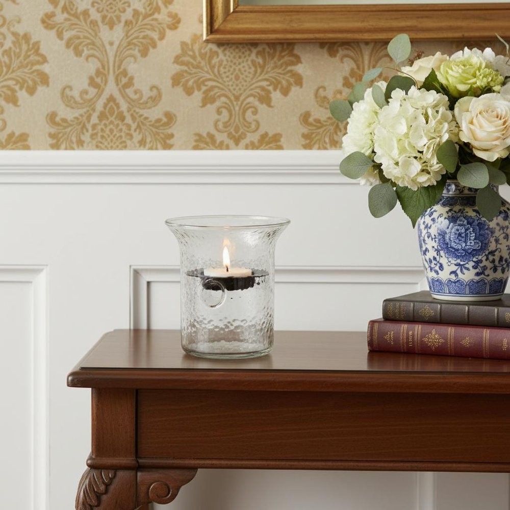 4" Clear Glass Tabletop Hurricane Candle Holder With Candle