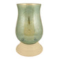 14" Green Glass Centerpiece Hurricane Candle Holder With Candle