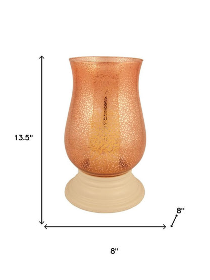 14" Coral Glass Centerpiece Hurricane Candle Holder With Candle