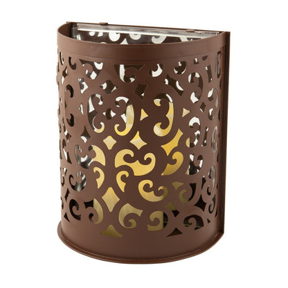 9" Brown Floral Iron Wall Sconce Candle Holder With Candle