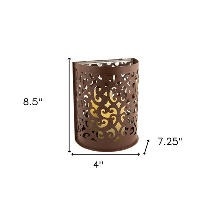 9" Brown Floral Iron Wall Sconce Candle Holder With Candle