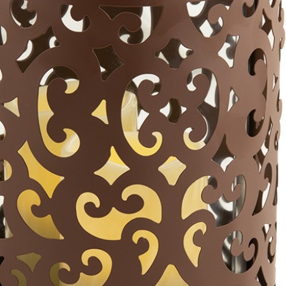 9" Brown Floral Iron Wall Sconce Candle Holder With Candle