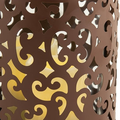 9" Brown Floral Iron Wall Sconce Candle Holder With Candle