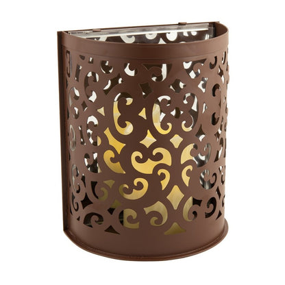 9" Brown Floral Iron Wall Sconce Candle Holder With Candle