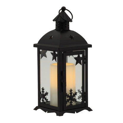 12" Black Ornate Glass And Metal Centerpiece Lantern Candle Holder With Candle