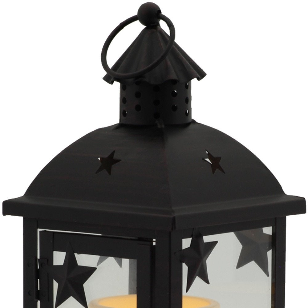 12" Black Ornate Glass And Metal Centerpiece Lantern Candle Holder With Candle