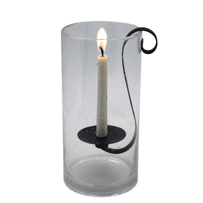 12" Light Gray Glass Centerpiece Taper Candle Holder With Candle