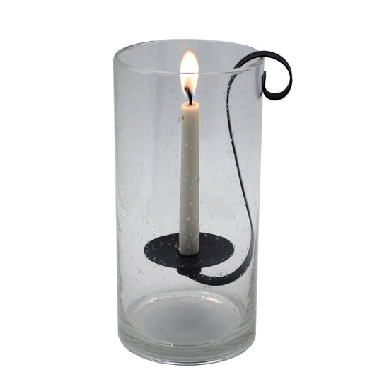 12" Light Gray Glass Centerpiece Taper Candle Holder With Candle