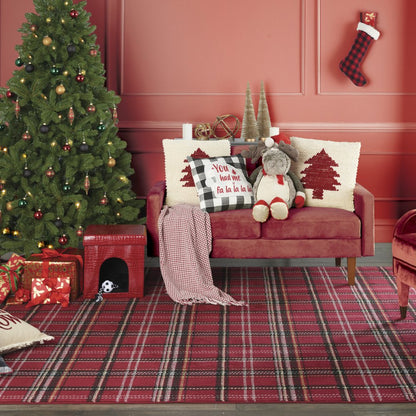 20" X 20" Ivory And Red Zippered Handmade Polyester Christmas Tree Throw Pillow