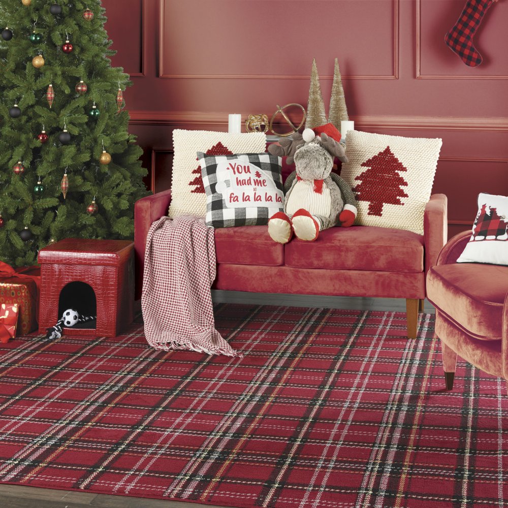 20" X 20" Ivory And Red Zippered Handmade Polyester Christmas Tree Throw Pillow