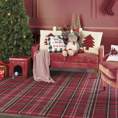 20" X 20" Ivory And Red Zippered Handmade Polyester Christmas Tree Throw Pillow