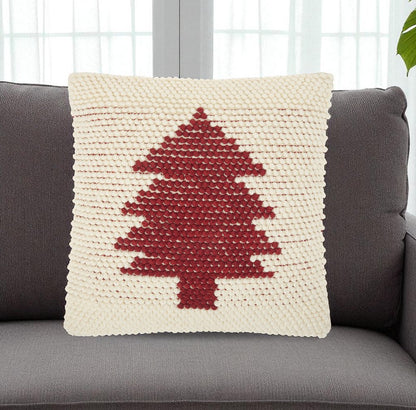 20" X 20" Ivory And Red Zippered Handmade Polyester Christmas Tree Throw Pillow