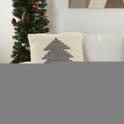 20" X 20" Ivory And Grey Zippered Handmade Polyester Christmas Tree Throw Pillow