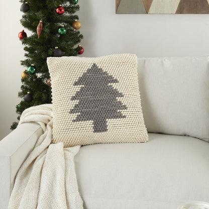 20" X 20" Ivory And Grey Zippered Handmade Polyester Christmas Tree Throw Pillow