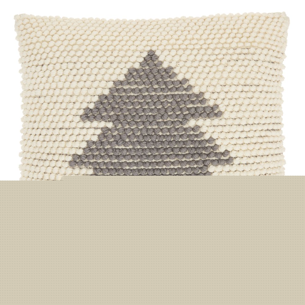 20" X 20" Ivory And Grey Zippered Handmade Polyester Christmas Tree Throw Pillow