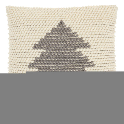 20" X 20" Ivory And Grey Zippered Handmade Polyester Christmas Tree Throw Pillow