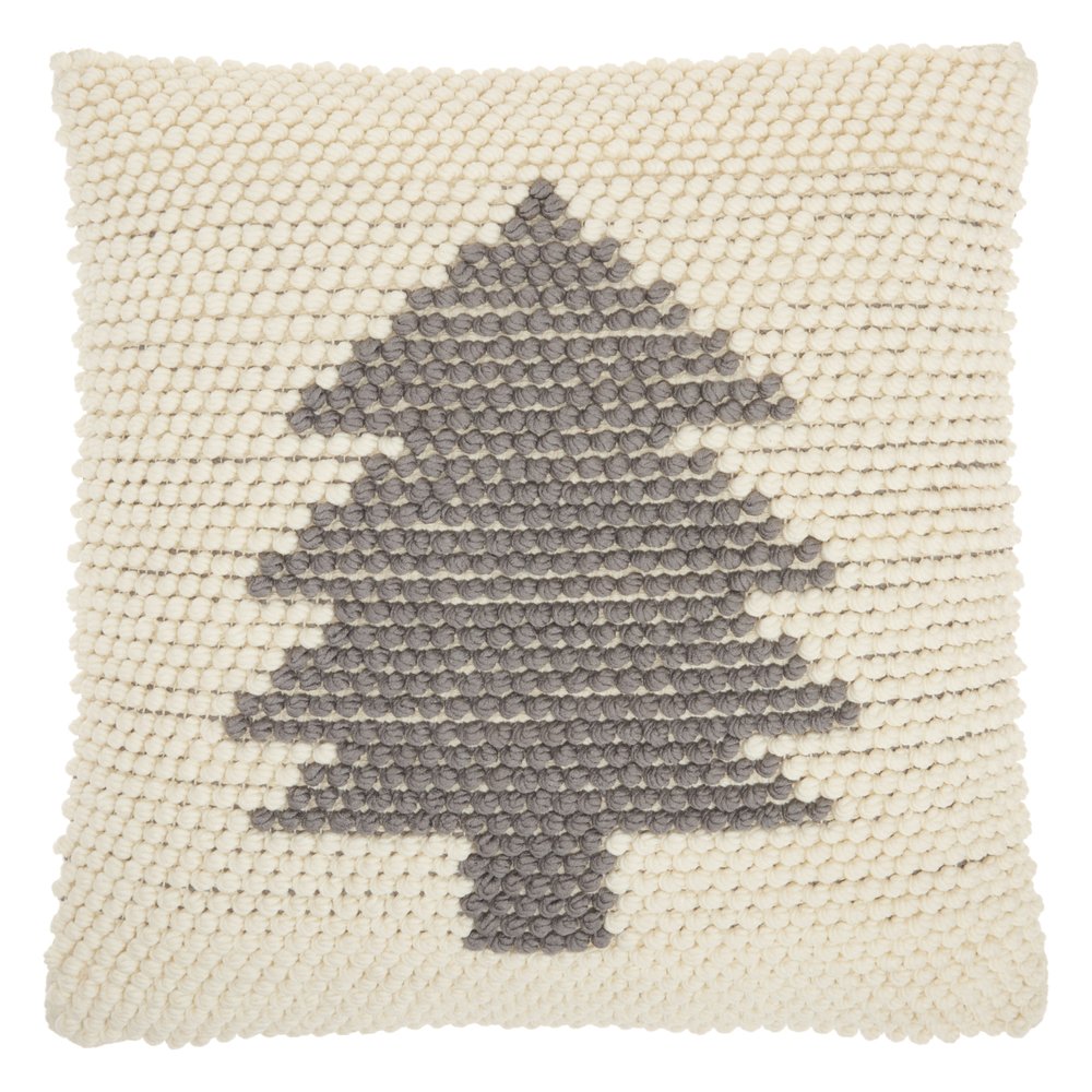 20" X 20" Ivory And Grey Zippered Handmade Polyester Christmas Tree Throw Pillow