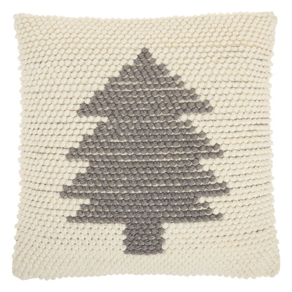 20" X 20" Ivory And Grey Zippered Handmade Polyester Christmas Tree Throw Pillow
