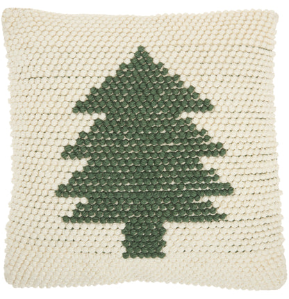 20" X 20" Green And Ivory Christmas Tree Textural Throw Pillow