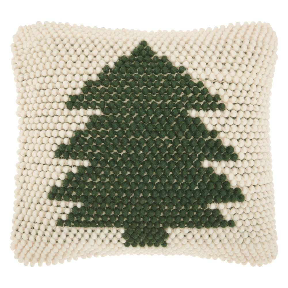 20" X 20" Green And Ivory Christmas Tree Textural Throw Pillow