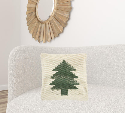 20" X 20" Green And Ivory Christmas Tree Textural Throw Pillow