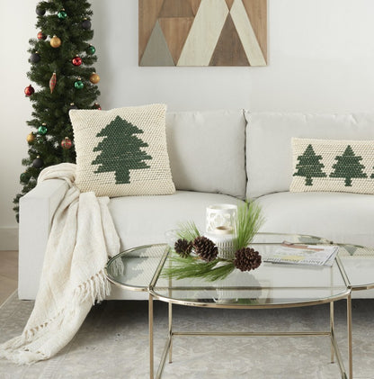 20" X 20" Green And Ivory Christmas Tree Textural Throw Pillow