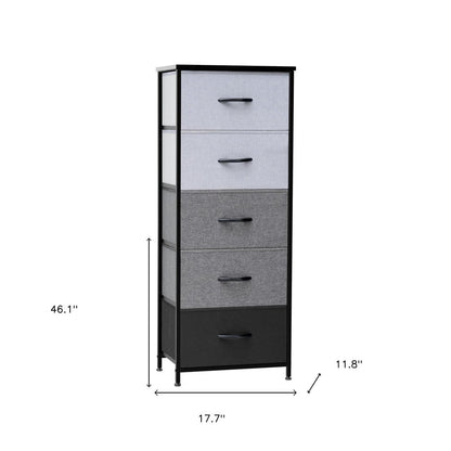 18" Gray and Black Steel and Fabric Five Drawer Chest