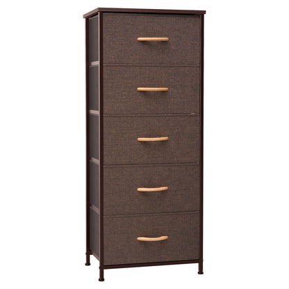 18" Brown Steel and Fabric Five Drawer Chest