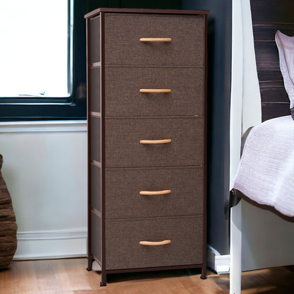 18" Brown Steel and Fabric Five Drawer Chest